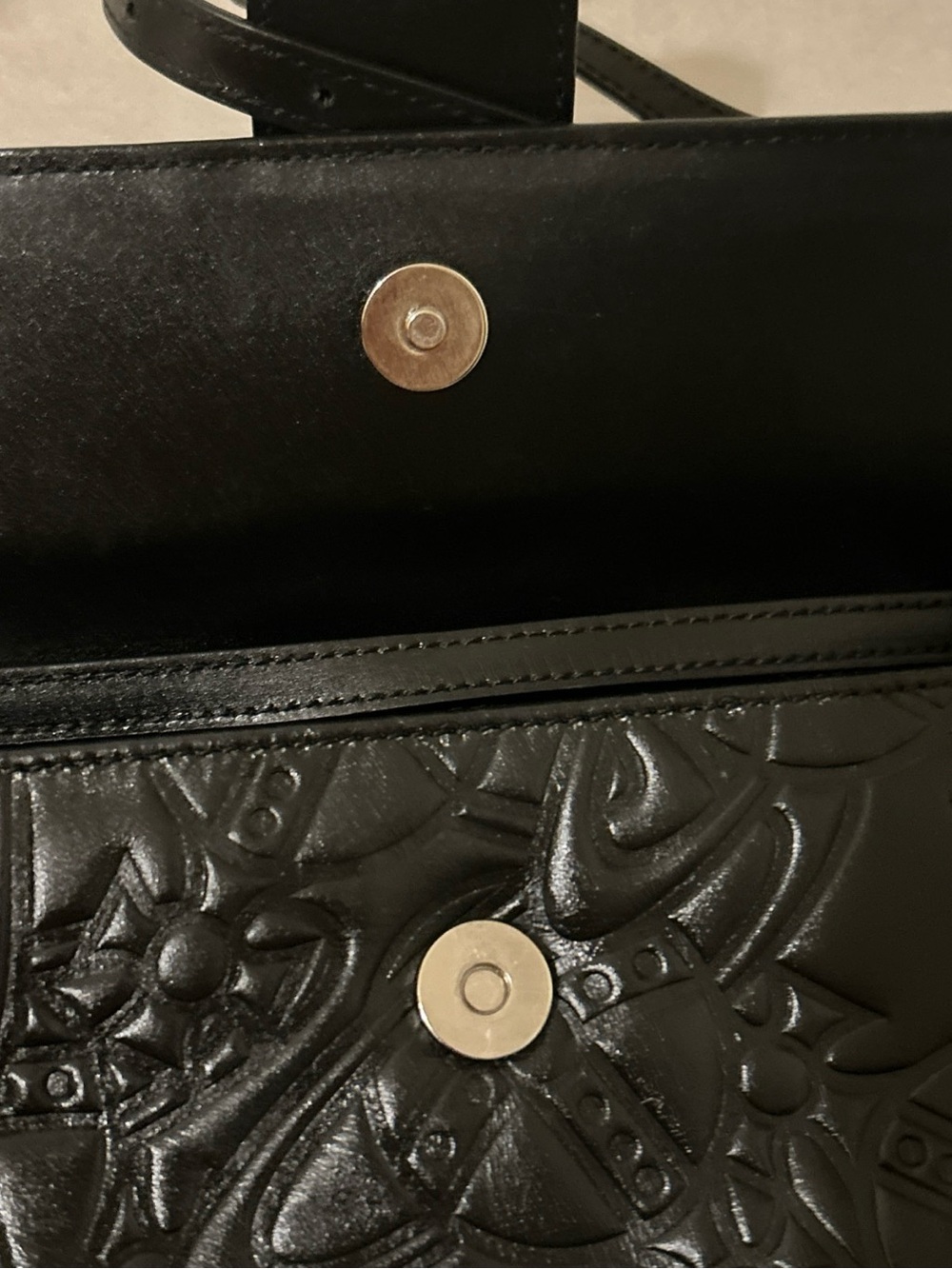 Vivienne Westwood Black Leather Crossbody with Embossed Detail and Silver Buckle - Picture 5 of 8